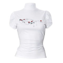 Puff sleeve high neck flower print top