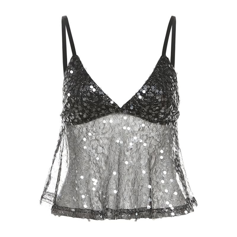 Glitter v neck backless cami top