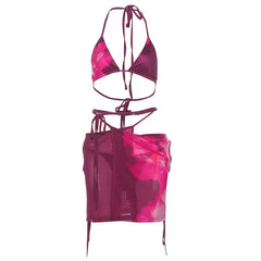 Halter self tie flower print bikini swimwear