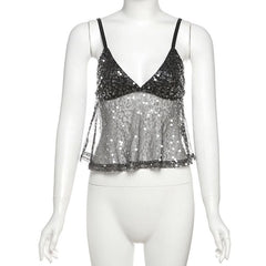 Glitter v neck backless cami top