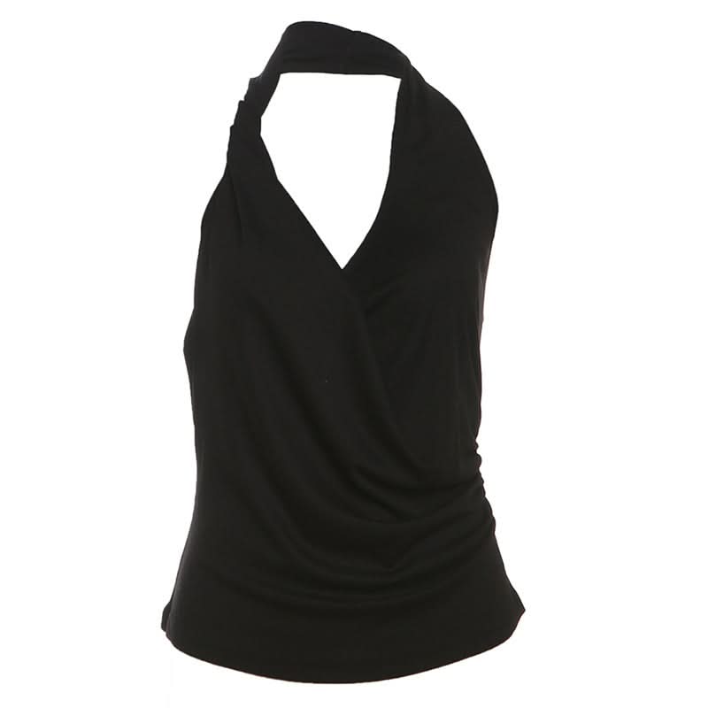 Halter ruched irregular backless top