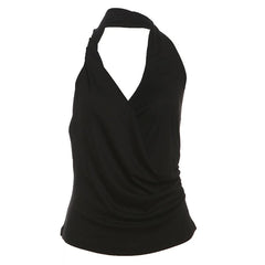 Halter ruched irregular backless top