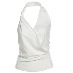 Halter ruched irregular backless top