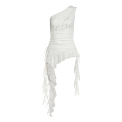 One shoulder letter beaded irregular top