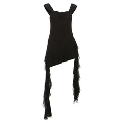 Irregular flower applique ruffle ruched mini dress