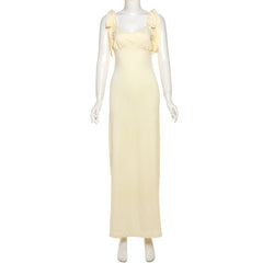 Self tie v neck ruched backless maxi dress