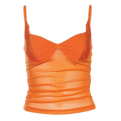 Lace hem mesh patchwork cami top