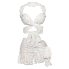 Cross front lace knotted mini skirt set