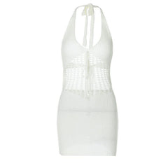 Halter hollow out self tie backless cut out mini dress