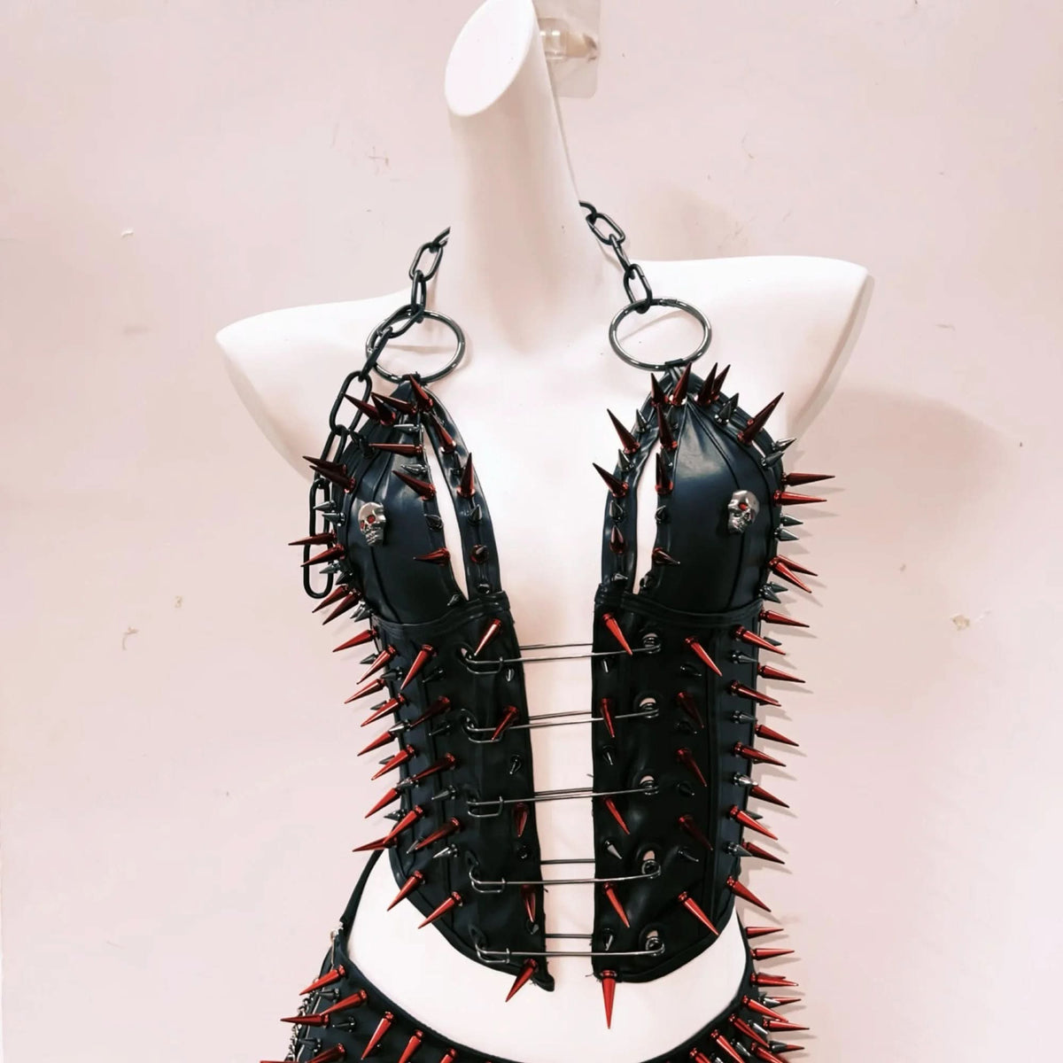 Halter o ring rivet fluffy PU leather top