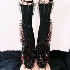 Skull applique fluffy rivet o ring leg warmer top