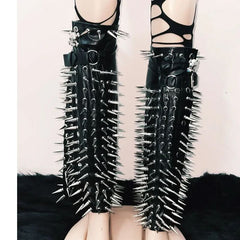Rivet halter PU leather skull applique leg warmer top