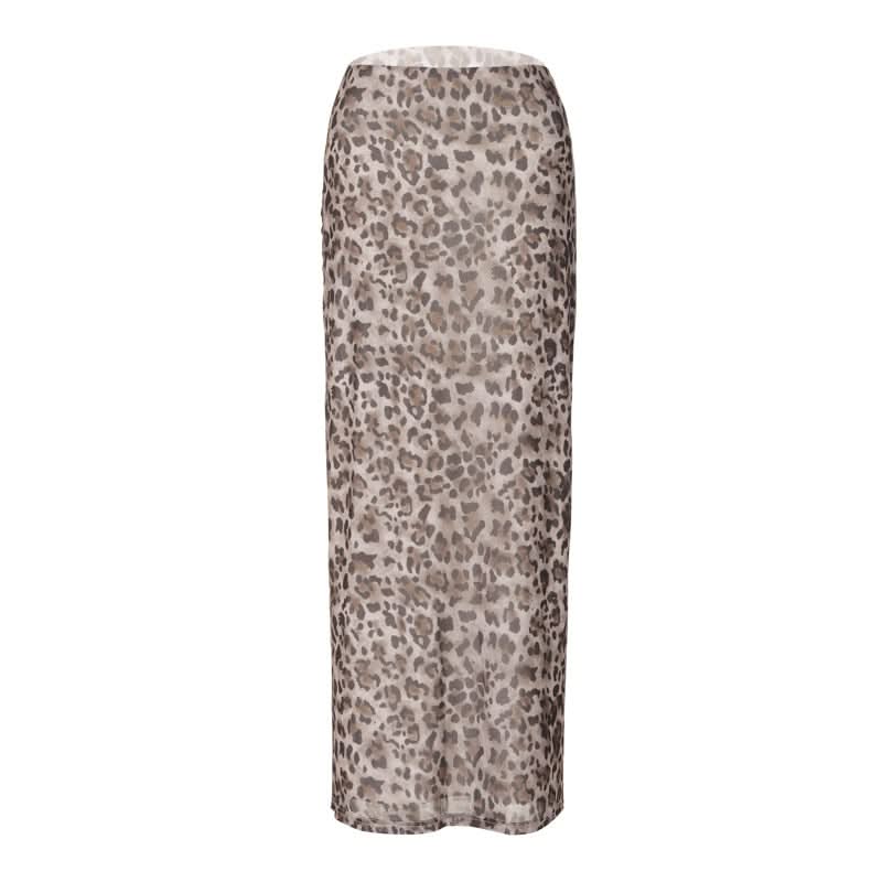 Leopard print mesh maxi skirt