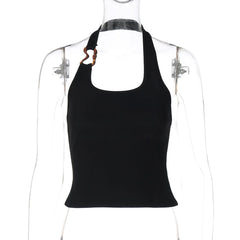 U neck metal applique backless top