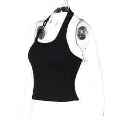 U neck metal applique backless top