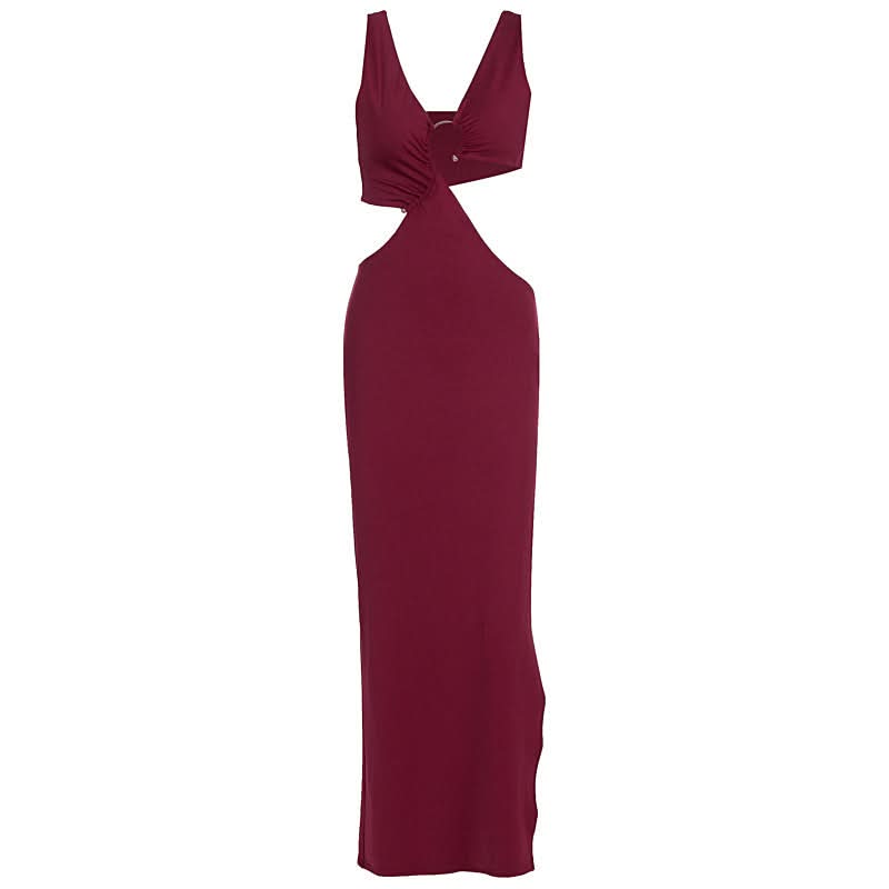 V neck hollow out o ring slit cut out maxi dress