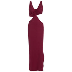 V neck hollow out o ring slit cut out maxi dress