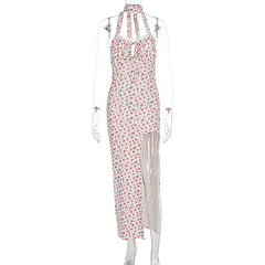 Halter flower print high slit maxi dress