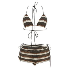 Striped halter self tie backless pant set