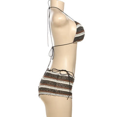 Striped halter self tie backless pant set