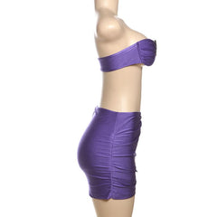 Ruched hollow out backless tube mini skirt set