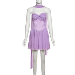 Ruched sweetheart neck mesh tube mini dress