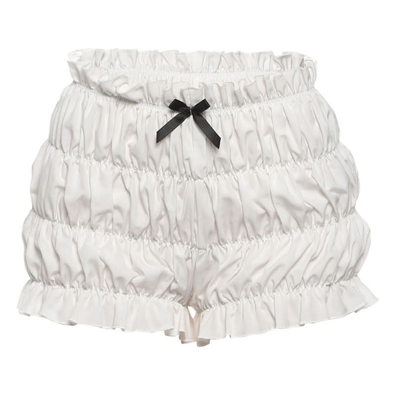 Bowknot ruffle ruched medium rise short pant
