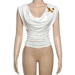 Ruched self tie cowl neck butterfly applique top