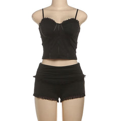 Ruffle v neck backless solid cami pant set