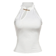 Irregular hollow out solid sleeveless cut out top