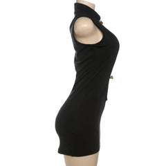 Hollow out zip-up v neck solid cut out mini dress