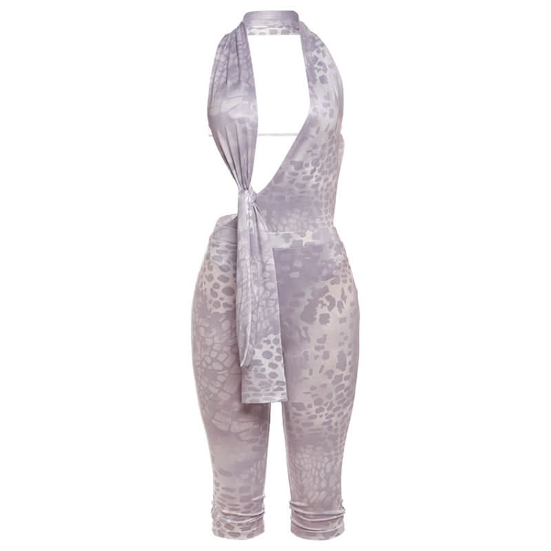 Halter irregular print button pant set