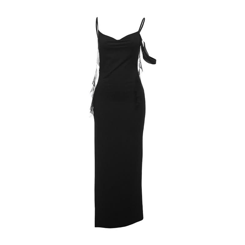 Slit v neck irregular solid cami maxi dress
