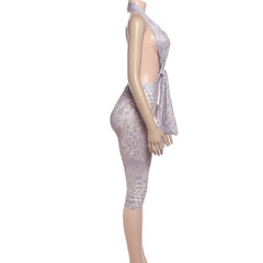 Halter irregular print button pant set
