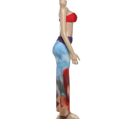 Print ruched backless tube maxi skirt set