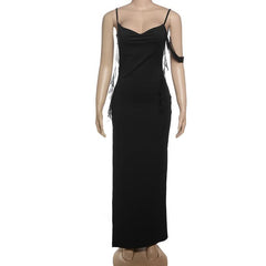 Slit v neck irregular solid cami maxi dress