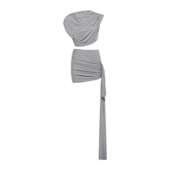 Ruched irregular solid crop mini skirt set