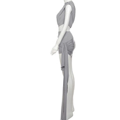 Ruched irregular solid crop mini skirt set