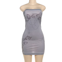 Print hollow out backless tube cut out mini dress