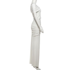 One shoulder ruched ribbed irregular maxi skirt set