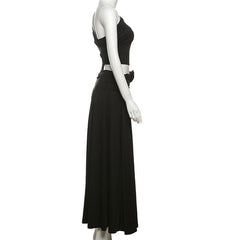 Irregular one shoulder flower applique maxi dress