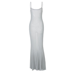 U neck backless solid cami midi dress