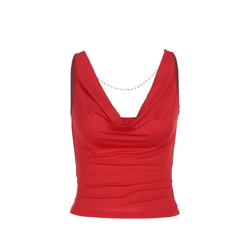 Cowl neck beaded backless solid top