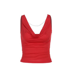 Cowl neck beaded backless solid top