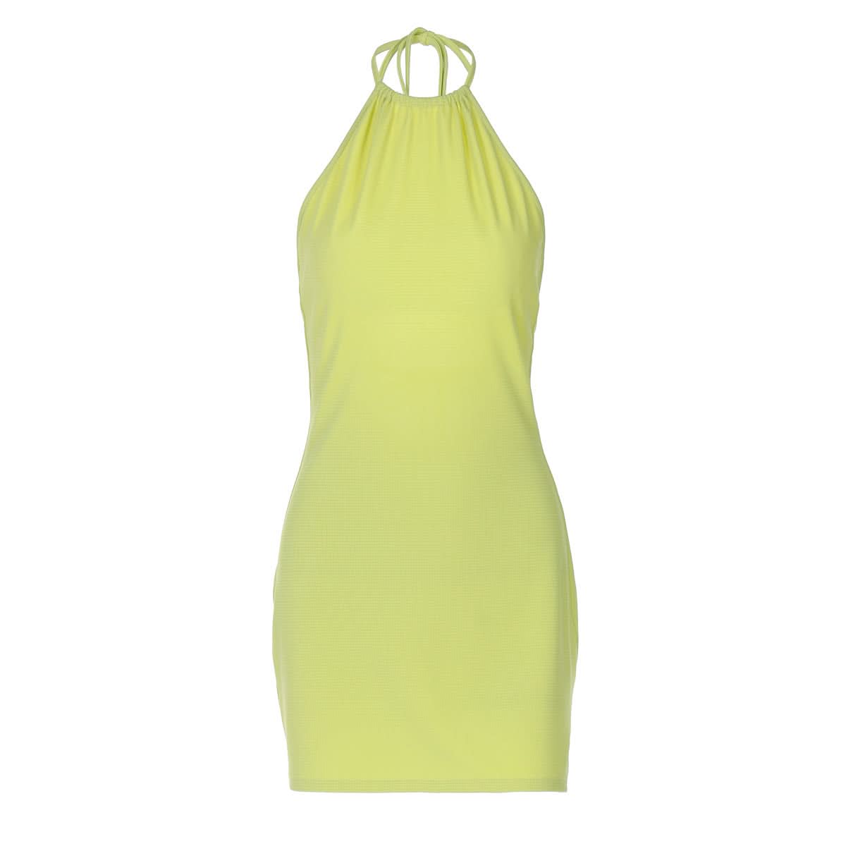 Halter self tie ruched backless mini dress