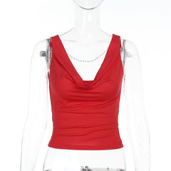 Cowl neck beaded backless solid top