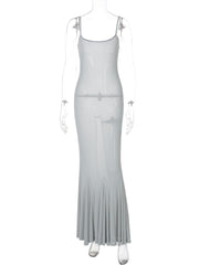 U neck backless solid cami midi dress