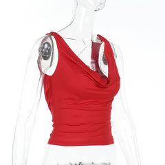 Cowl neck beaded backless solid top