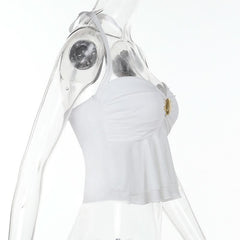 Halter self tie ruched mesh solid top