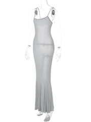U neck backless solid cami midi dress